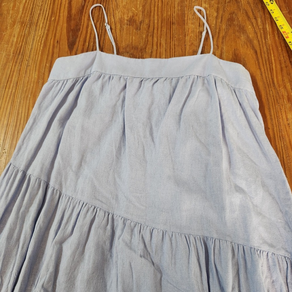 Abercrombie & Fitch Linen Blend Maxi Dress Lrg Blue Asymmetric Tiers Adjustable - Picture 10 of 13